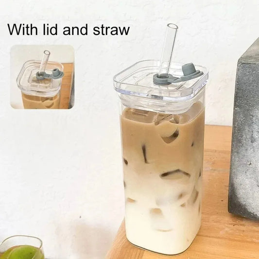 1stk Firkantet Heat-Resistent Kaffeglas Cup med Lid og Straw ! Transparent Mælk, Te & Juice Mug til hjemmet eller Bar Drinkware