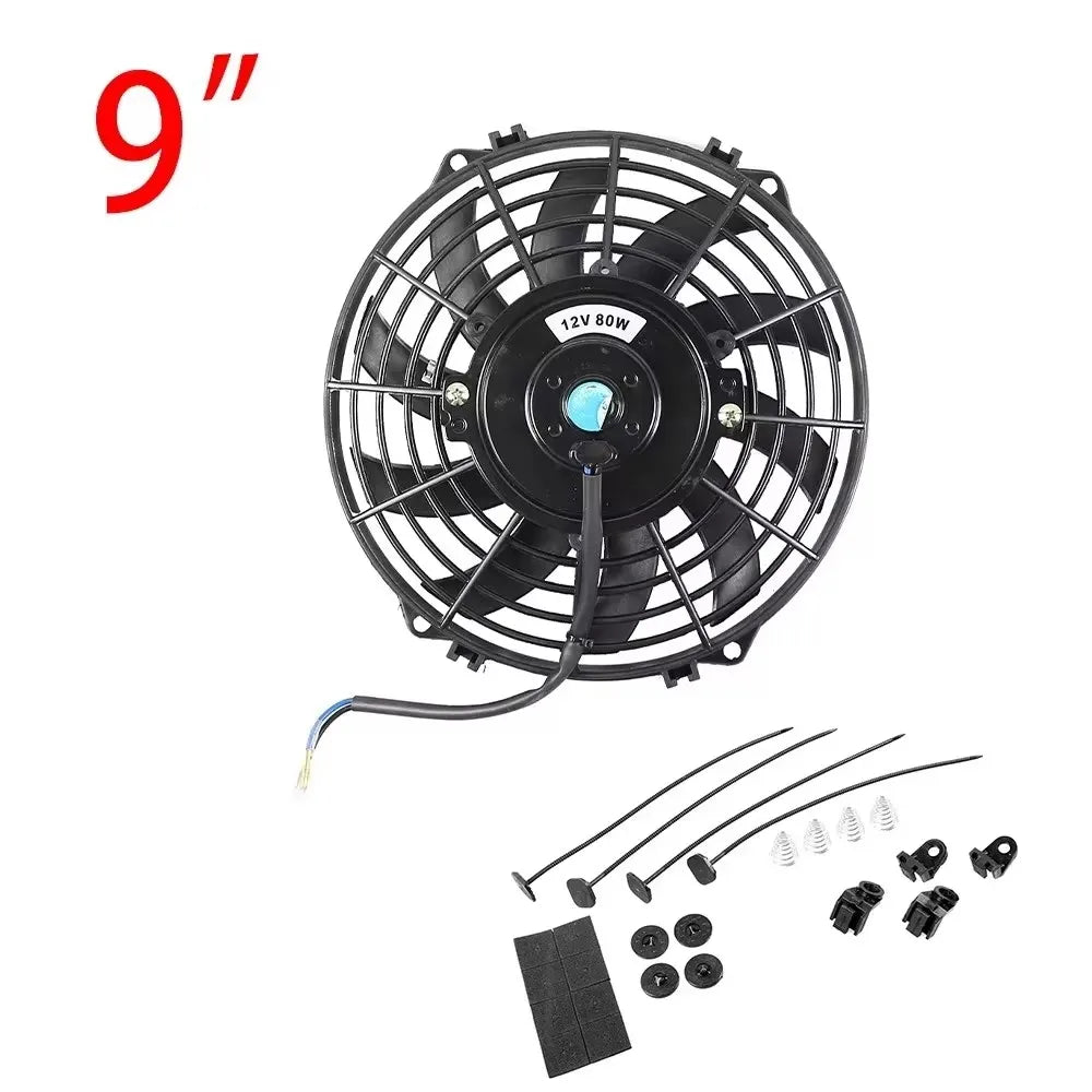 Universal 7/9/10/12/14/16 Tommer 12V 80W Bil Radiator Køleskab Fan Blade • Elektrisk Air Conditioning Fan Kit 2100RPM