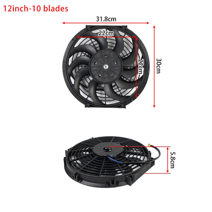 Universal 7/9/10/12/14/16 Tommer 12V 80W Bil Radiator Køleskab Fan Blade • Elektrisk Air Conditioning Fan Kit 2100RPM
