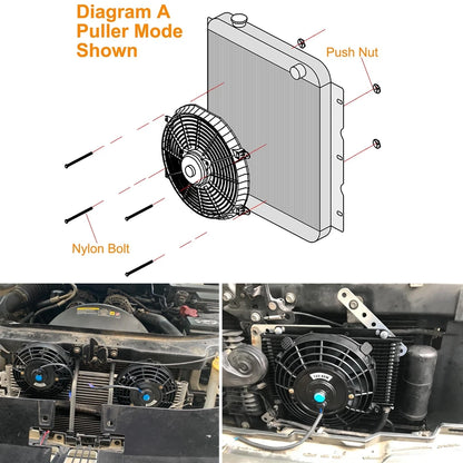Universal 7/9/10/12/14/16 Tommer 12V 80W Bil Radiator Køleskab Fan Blade • Elektrisk Air Conditioning Fan Kit 2100RPM