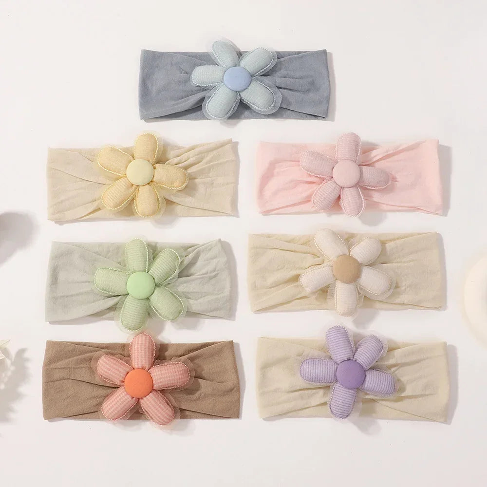 1Pc Baby Nylon hovedtørklæde Håndlavet Blomst Hovedbøjle til Nyfødte piger, Spædbørn Elastisk Hår turban