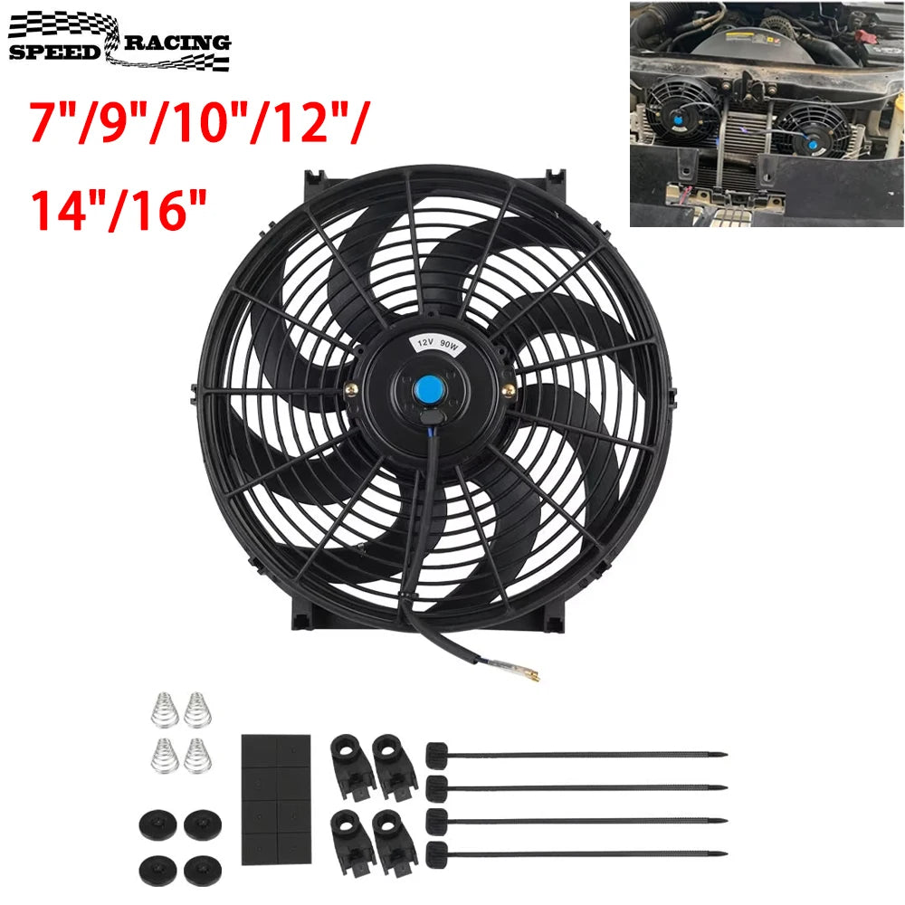 Universal 7/9/10/12/14/16 Tommer 12V 80W Bil Radiator Køleskab Fan Blade • Elektrisk Air Conditioning Fan Kit 2100RPM