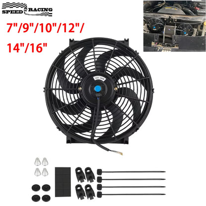 Universal 7/9/10/12/14/16 Tommer 12V 80W Bil Radiator Køleskab Fan Blade • Elektrisk Air Conditioning Fan Kit 2100RPM