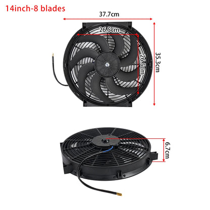 Universal 7/9/10/12/14/16 Tommer 12V 80W Bil Radiator Køleskab Fan Blade • Elektrisk Air Conditioning Fan Kit 2100RPM