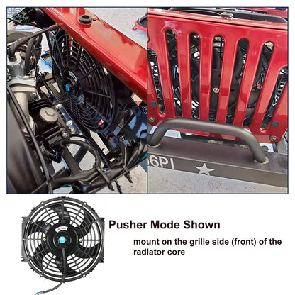 Universal 7/9/10/12/14/16 Tommer 12V 80W Bil Radiator Køleskab Fan Blade • Elektrisk Air Conditioning Fan Kit 2100RPM