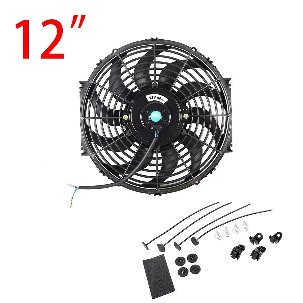 Universal 7/9/10/12/14/16 Tommer 12V 80W Bil Radiator Køleskab Fan Blade • Elektrisk Air Conditioning Fan Kit 2100RPM