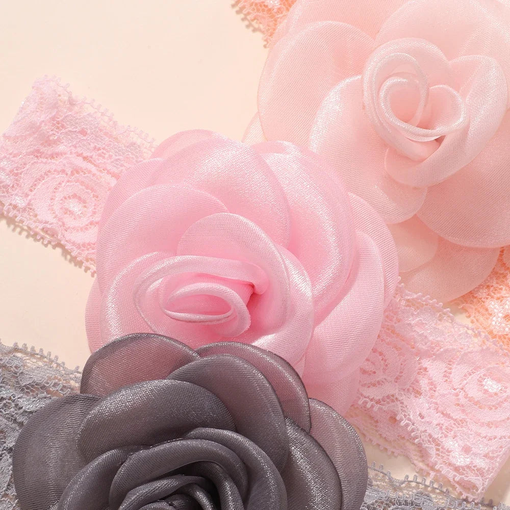 1Pc Baby Nylon hovedtørklæde Håndlavet Blomst Hovedbøjle til Nyfødte piger, Spædbørn Elastisk Hår turban