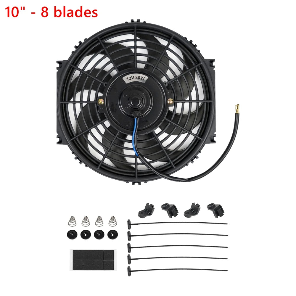 Universal 7/9/10/12/14/16 Tommer 12V 80W Bil Radiator Køleskab Fan Blade • Elektrisk Air Conditioning Fan Kit 2100RPM