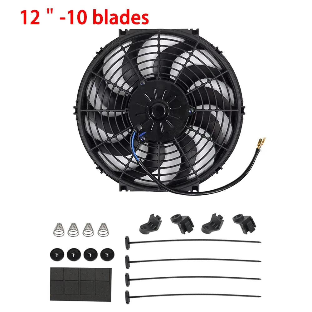 Universal 7/9/10/12/14/16 Tommer 12V 80W Bil Radiator Køleskab Fan Blade • Elektrisk Air Conditioning Fan Kit 2100RPM