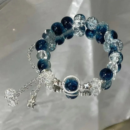 Niche Design Star Chain Tassel Armbånd Fantasy Blue Crystal perler elastisk reb armbånd til kvinder
