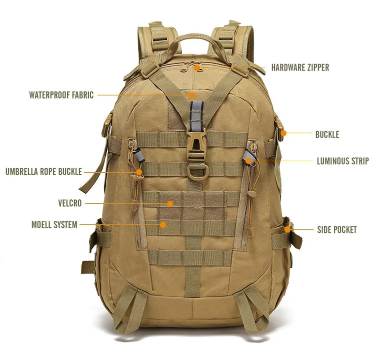 40L Taktisk reflekterende rygsæk ! Militære Molle Udendørs Rucksack ! Vandreture, Camping, Jagt & Rejsetaske