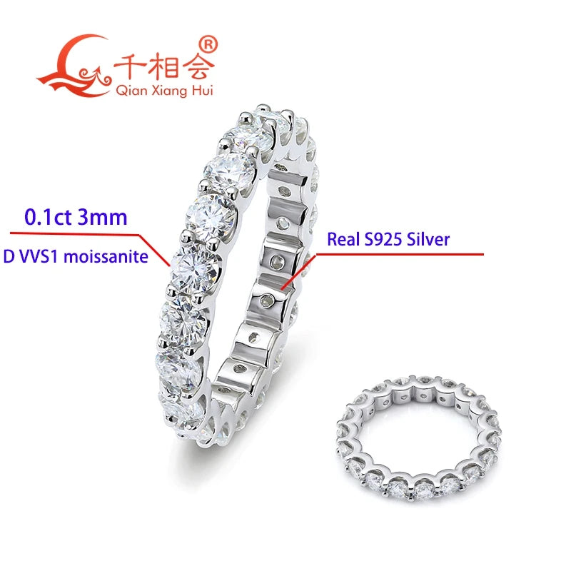 0.1ct 3mm D VVS Moissanite Fuld Eternity Band Ring 925 Sterling Sølv Engagement & Party Smykker for kvinder