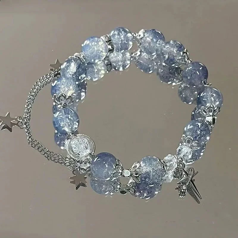 Niche Design Star Chain Tassel Armbånd Fantasy Blue Crystal perler elastisk reb armbånd til kvinder