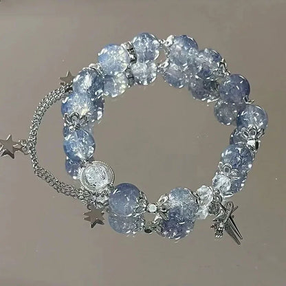 Niche Design Star Chain Tassel Armbånd Fantasy Blue Crystal perler elastisk reb armbånd til kvinder