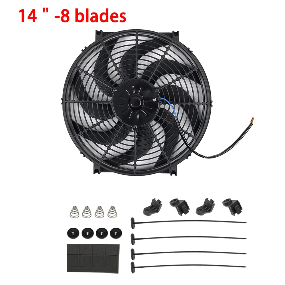 Universal 7/9/10/12/14/16 Tommer 12V 80W Bil Radiator Køleskab Fan Blade • Elektrisk Air Conditioning Fan Kit 2100RPM
