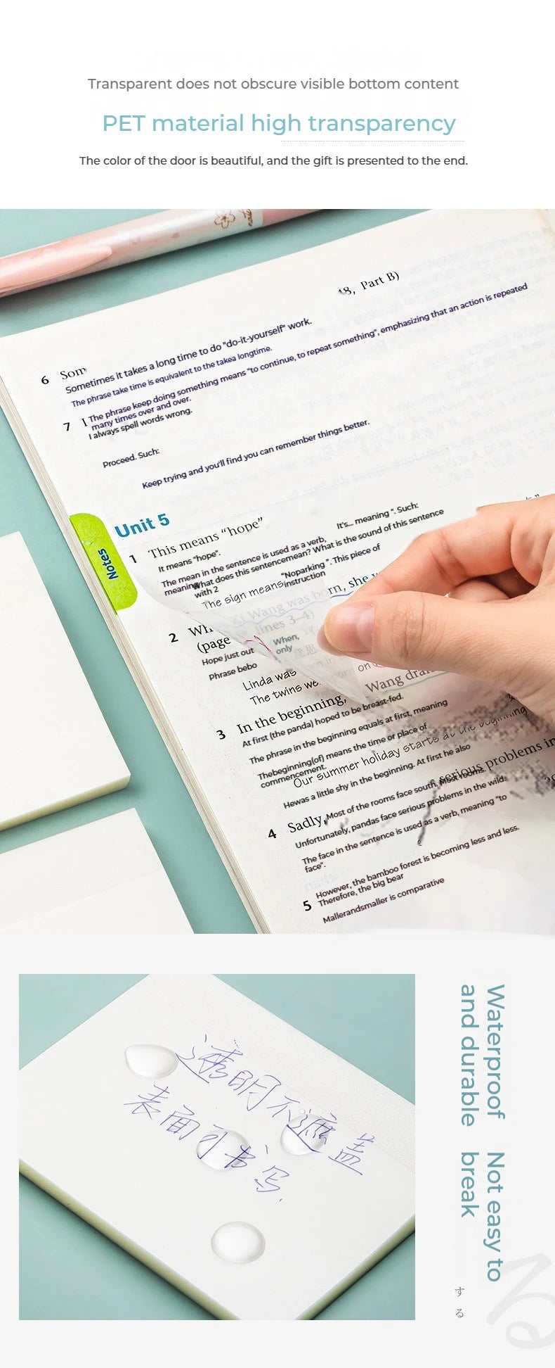 50 Sheets Transparent Sticky Notes – Waterproof Message & Signature Stickers for Notebooks