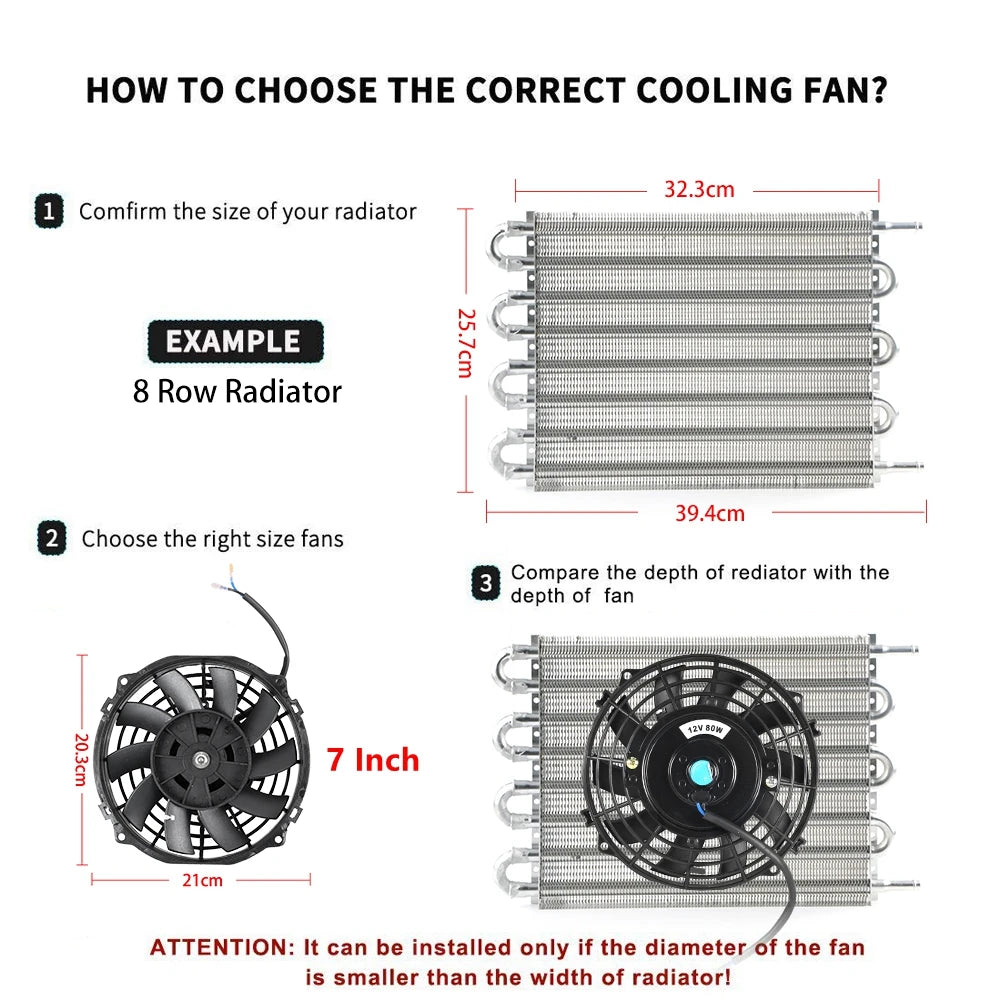 Universal 7/9/10/12/14/16 Tommer 12V 80W Bil Radiator Køleskab Fan Blade • Elektrisk Air Conditioning Fan Kit 2100RPM