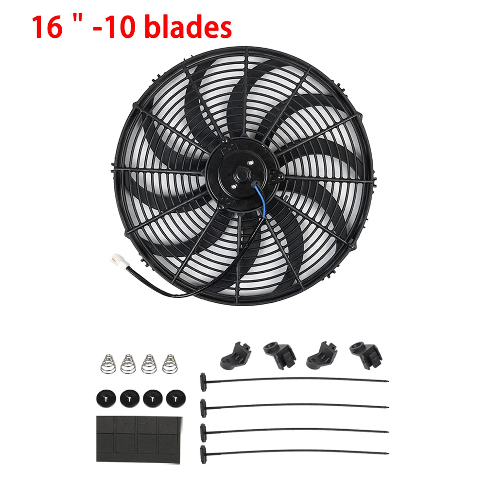 Universal 7/9/10/12/14/16 Tommer 12V 80W Bil Radiator Køleskab Fan Blade • Elektrisk Air Conditioning Fan Kit 2100RPM