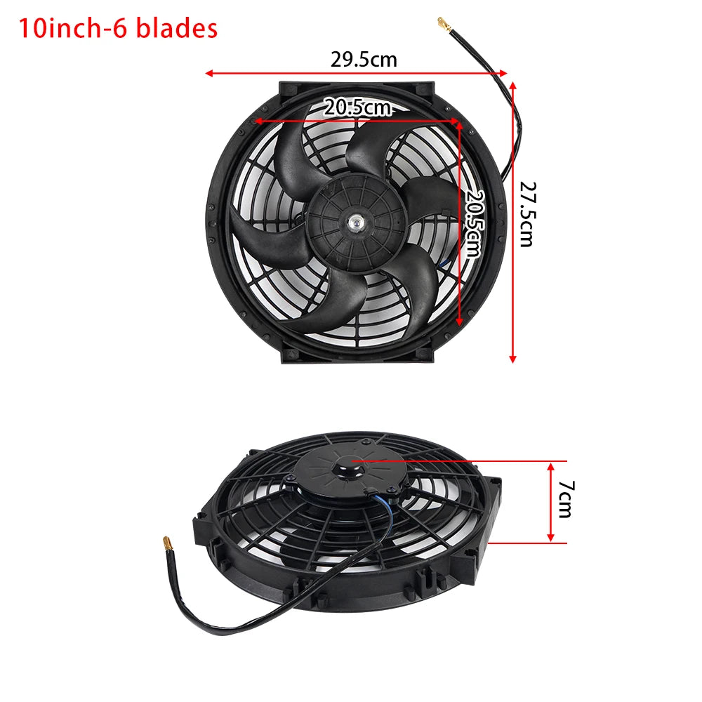 Universal 7/9/10/12/14/16 Tommer 12V 80W Bil Radiator Køleskab Fan Blade • Elektrisk Air Conditioning Fan Kit 2100RPM