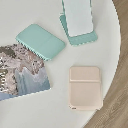Folding PU læder Makeup Spejl • Elegant kompakt håndholdt spejl til rejser og daglig brug
