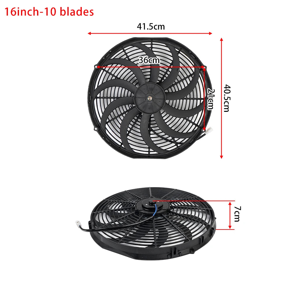 Universal 7/9/10/12/14/16 Tommer 12V 80W Bil Radiator Køleskab Fan Blade • Elektrisk Air Conditioning Fan Kit 2100RPM