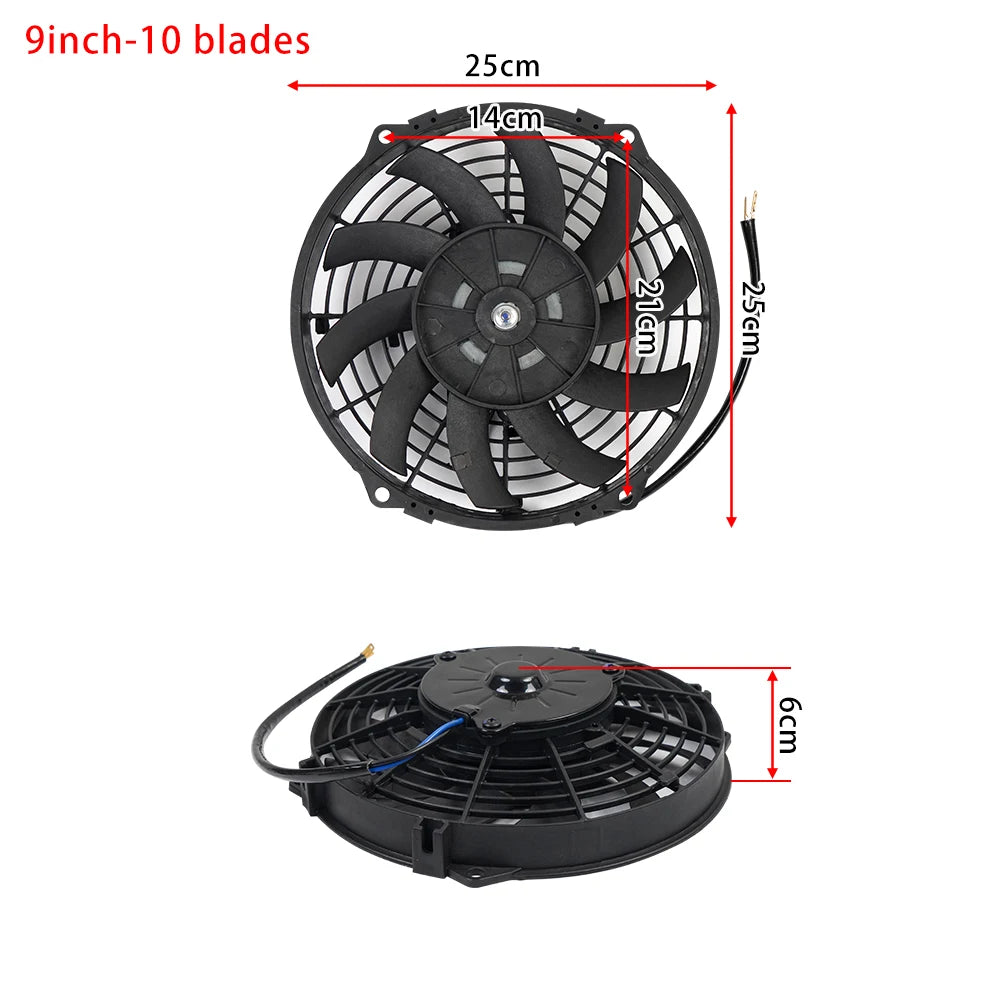 Universal 7/9/10/12/14/16 Tommer 12V 80W Bil Radiator Køleskab Fan Blade • Elektrisk Air Conditioning Fan Kit 2100RPM