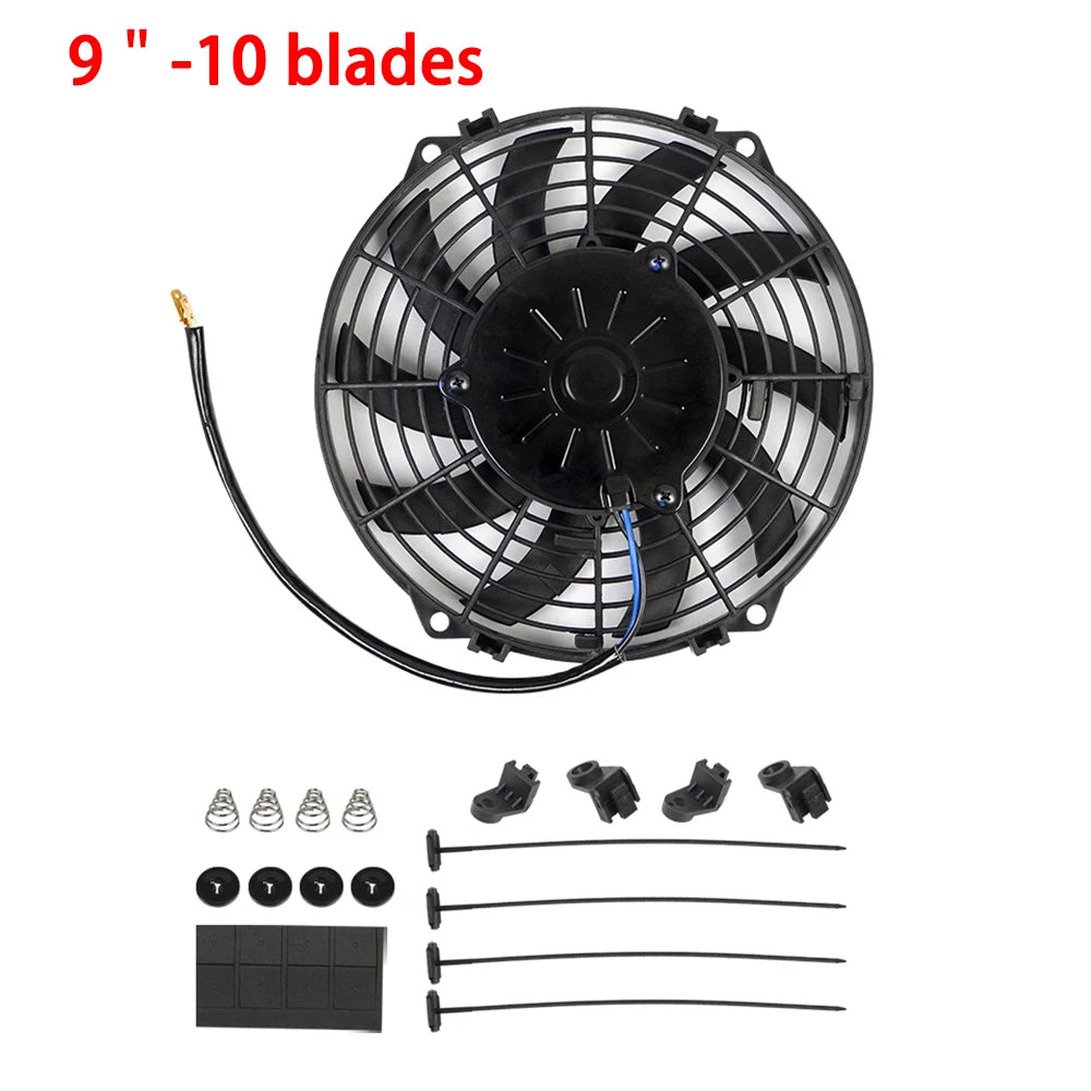 Universal 7/9/10/12/14/16 Tommer 12V 80W Bil Radiator Køleskab Fan Blade • Elektrisk Air Conditioning Fan Kit 2100RPM