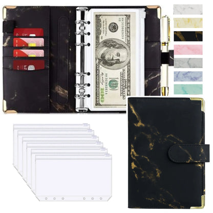 A6 PU Leather Budget Planner – Marble Notebook & Money Saving Organizer for Office, School & Personal Finance