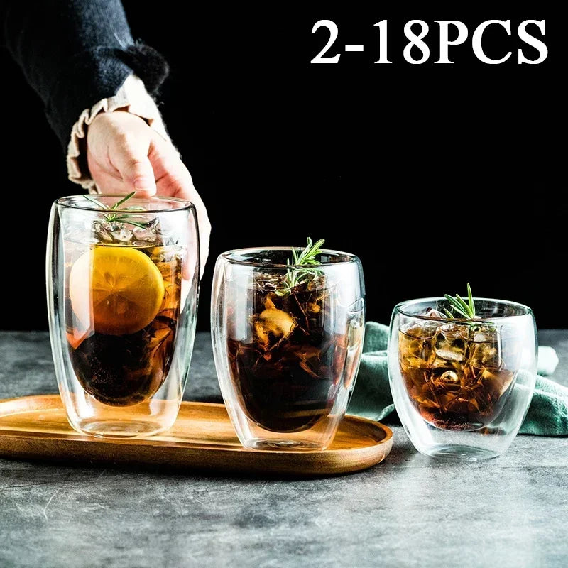 2-18PCS Double Wall High Borosilikat glas Krus Hedebestandig Tea, Kaffe, Mælk og Juice Kopper, Kreativ Bar Drinkware gavesæt