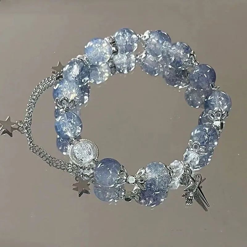 Niche Design Star Chain Tassel Armbånd Fantasy Blue Crystal perler elastisk reb armbånd til kvinder