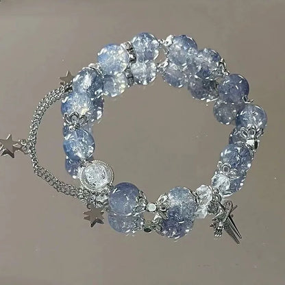 Niche Design Star Chain Tassel Armbånd Fantasy Blue Crystal perler elastisk reb armbånd til kvinder