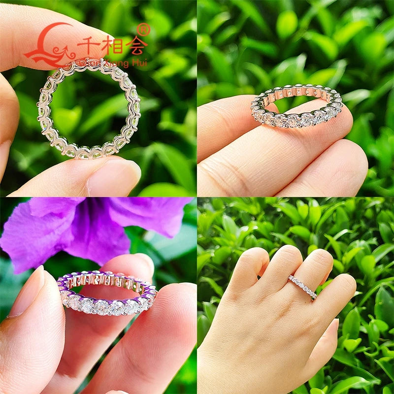 0.1ct 3mm D VVS Moissanite Fuld Eternity Band Ring 925 Sterling Sølv Engagement & Party Smykker for kvinder